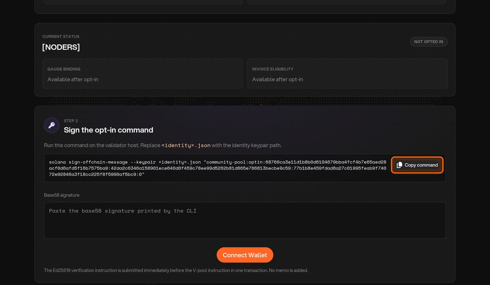The website-generated offline opt-in message and Copy command button.