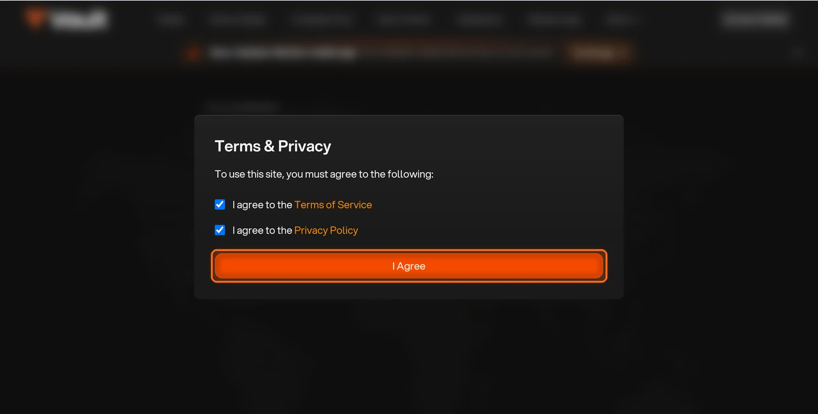 Terms and Privacy dialog with I Agree button
