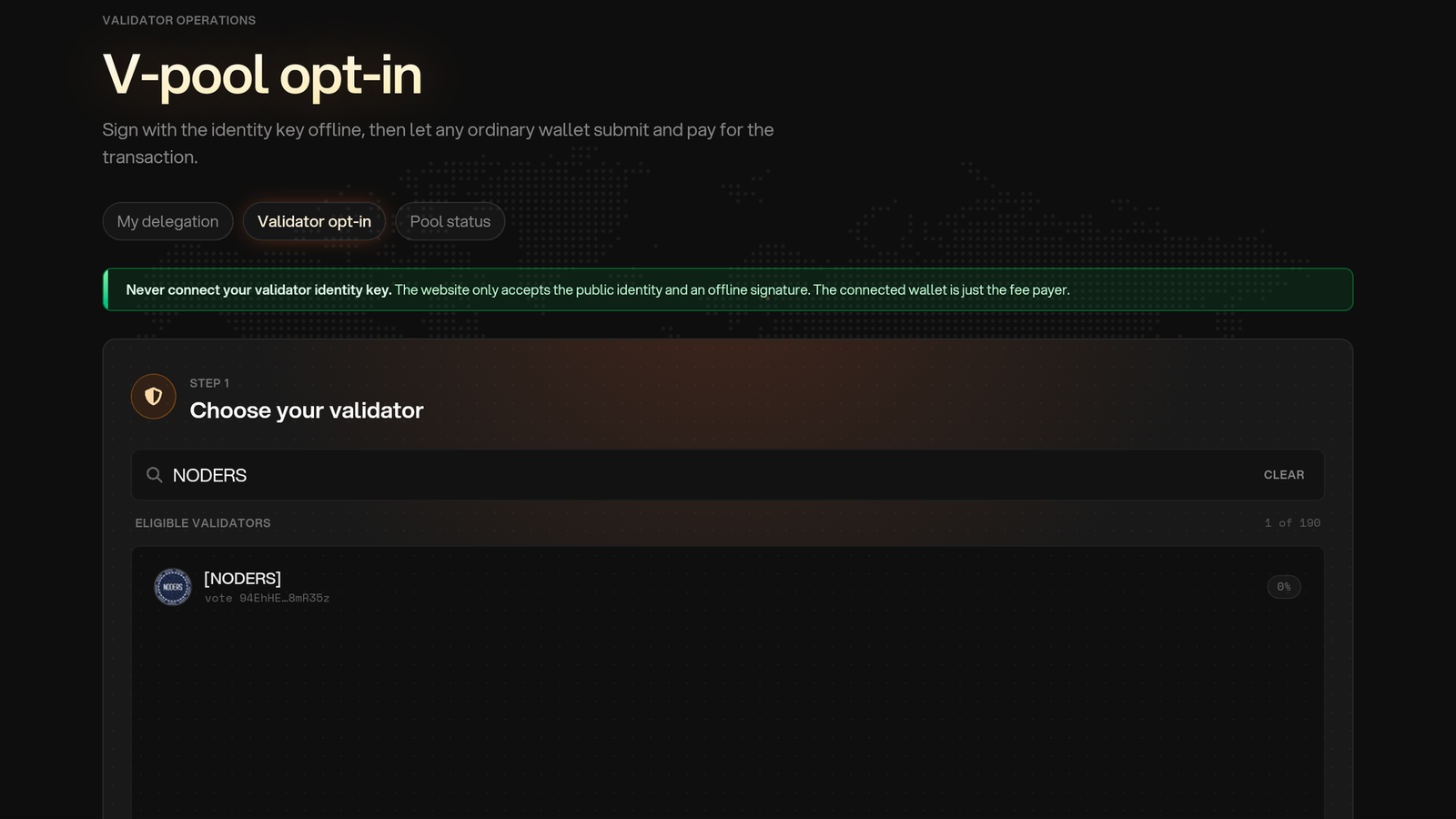 Search results in the Community Pool validator opt-in selector.