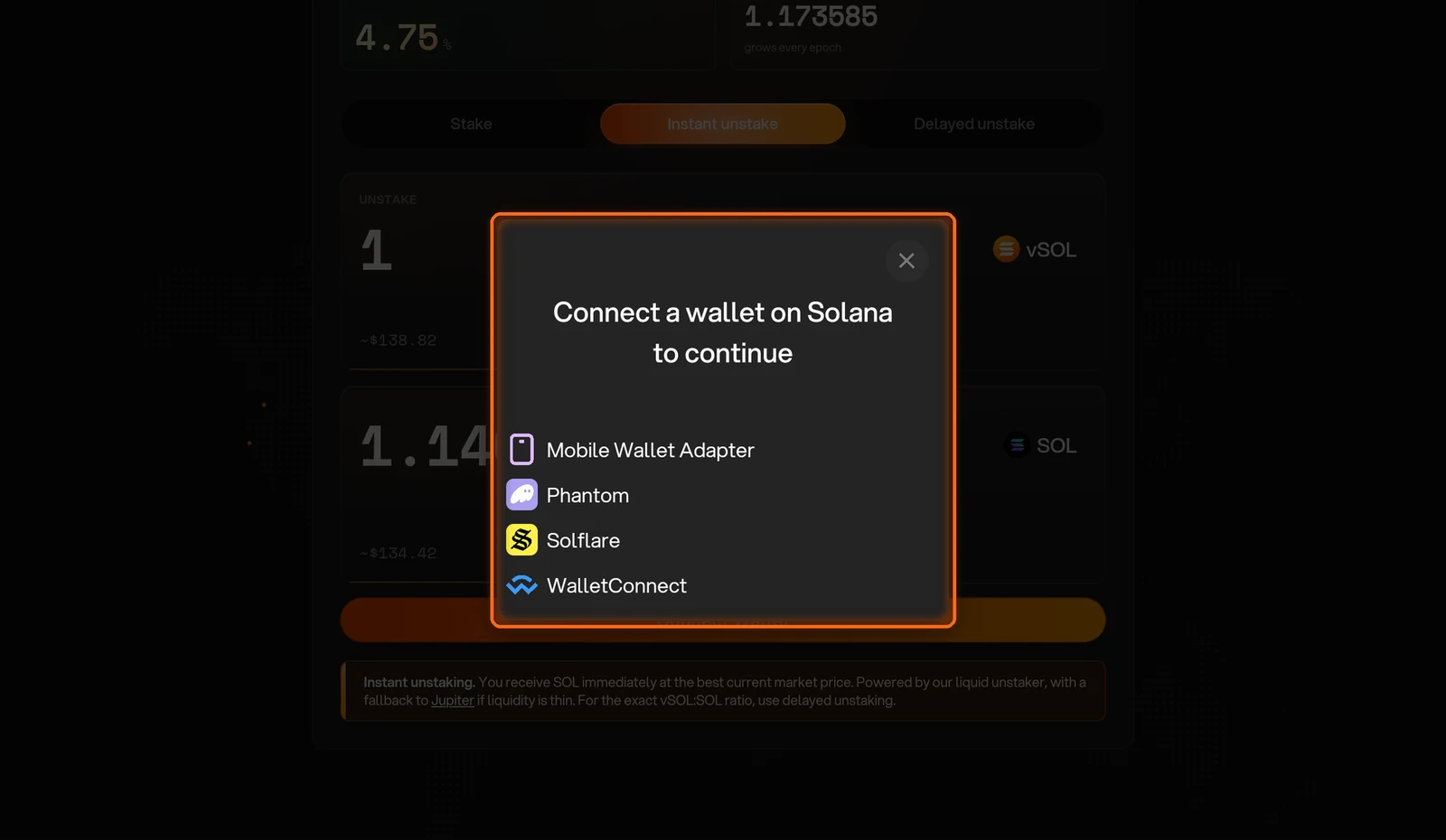 Wallet selection dialog