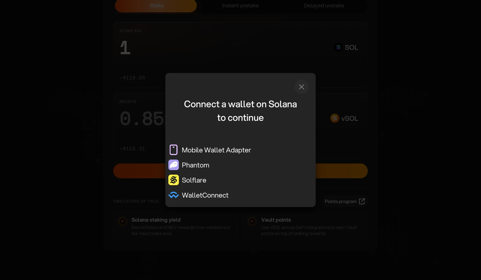 Wallet selection dialog