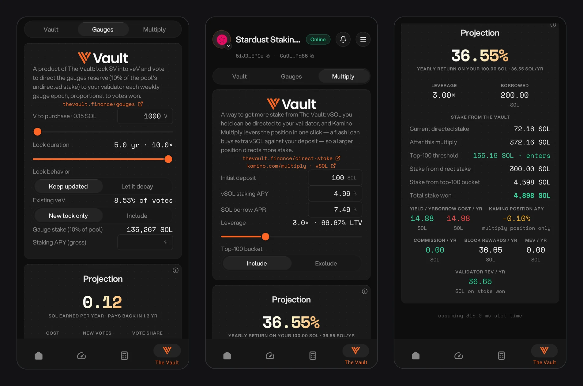 Gauges calculator, and the Multiply calculator with its projection
