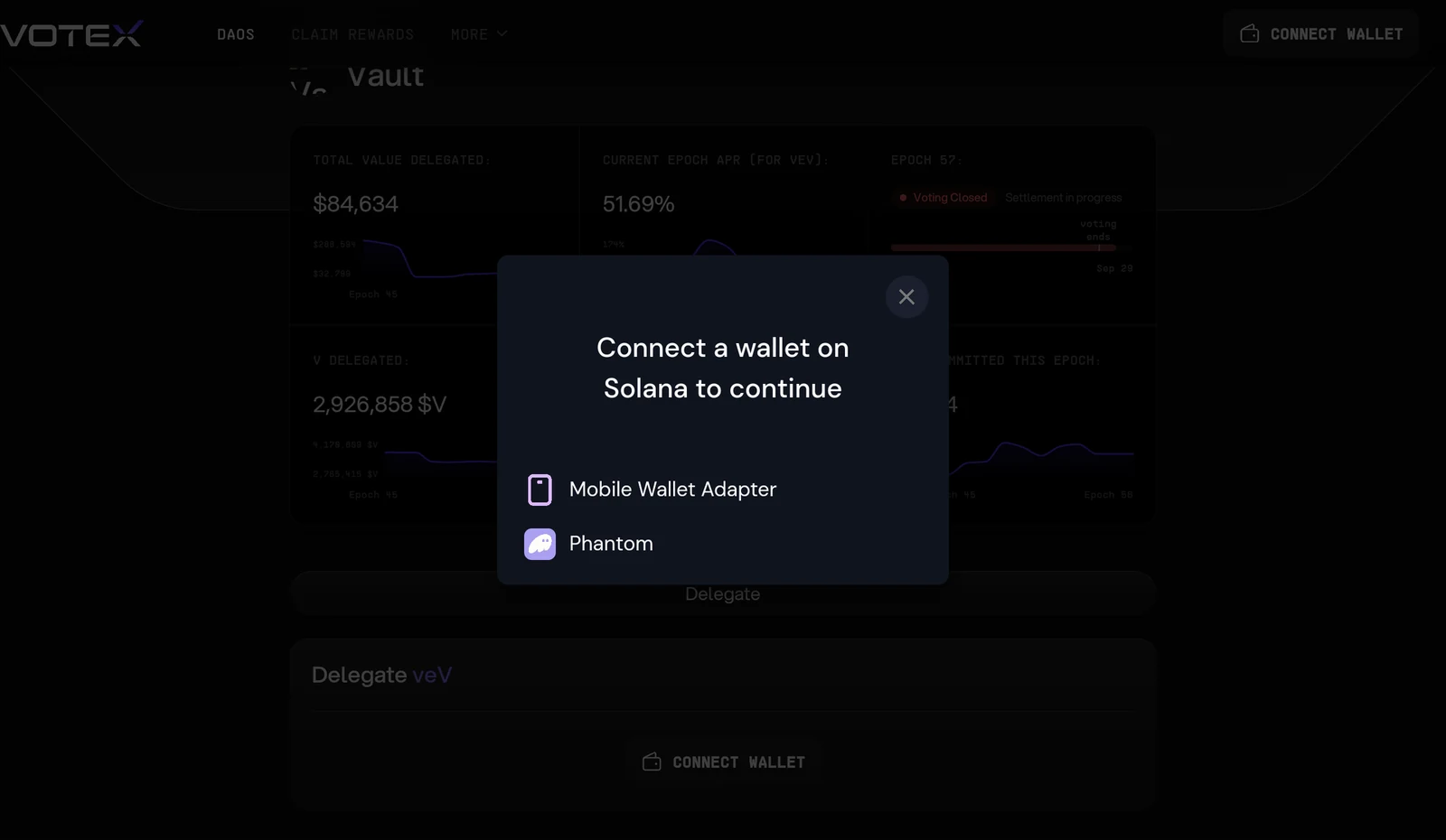 Delegate veV wallet connection