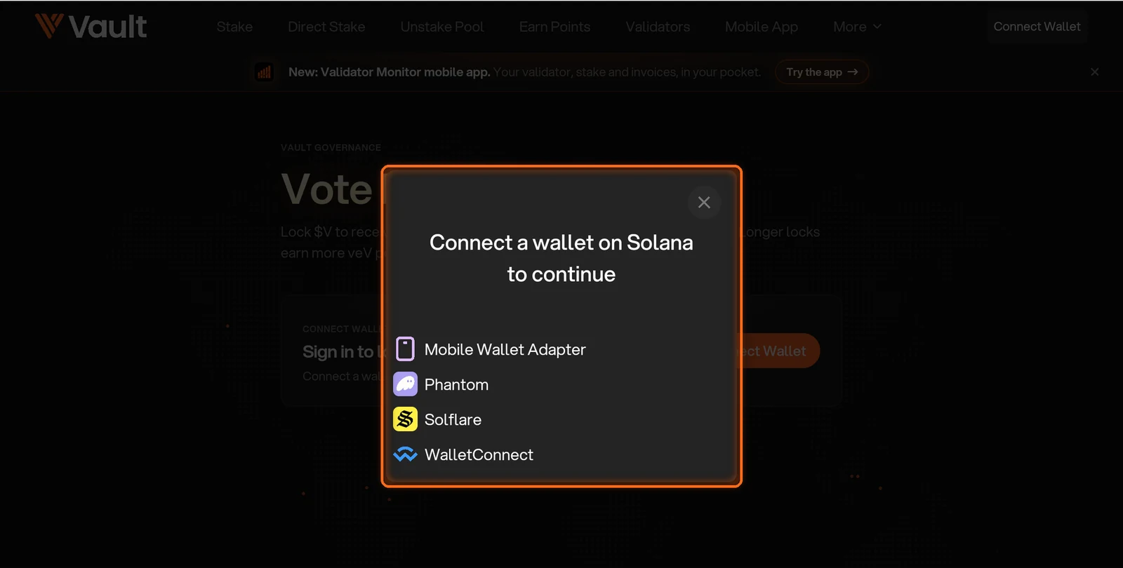 Vote Locker wallet connection