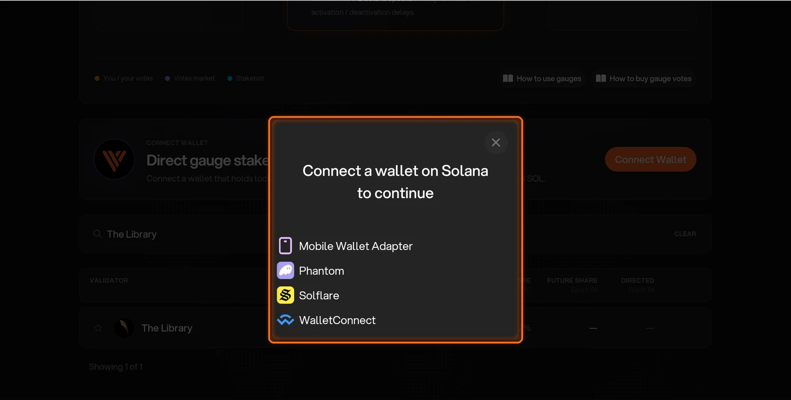 Gauges wallet connection