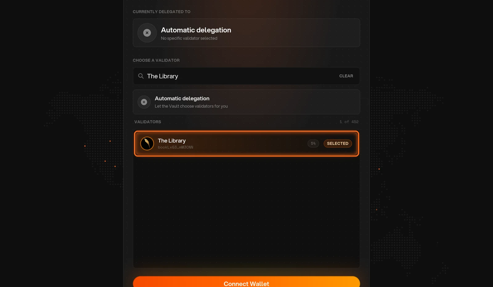 Selected validator in the list