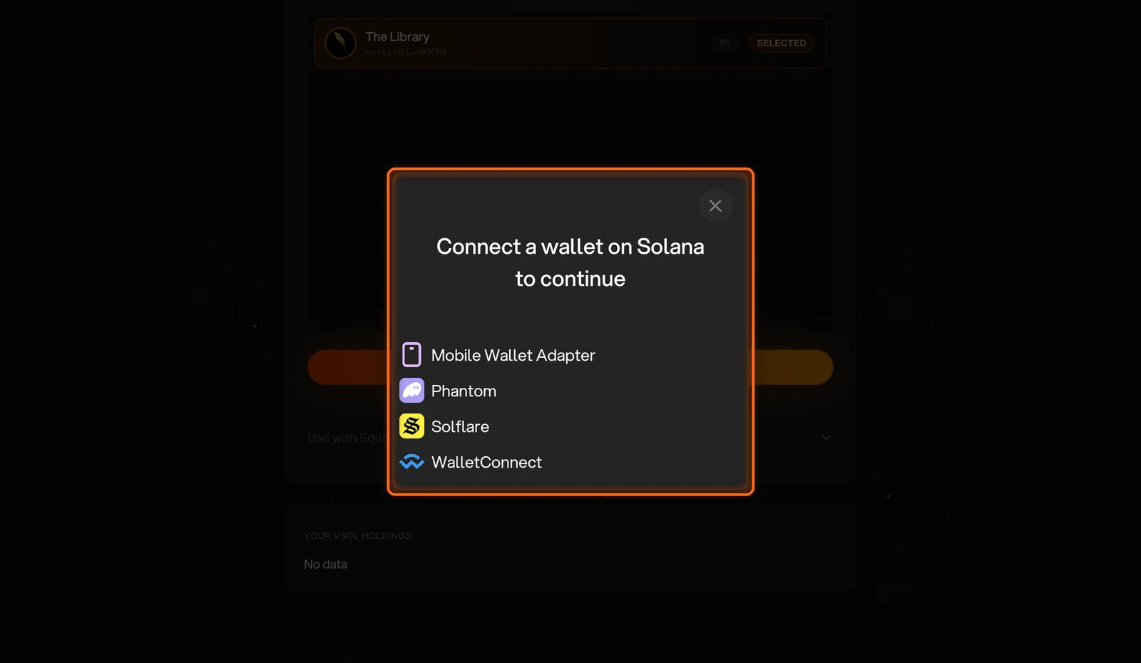 Wallet selection dialog