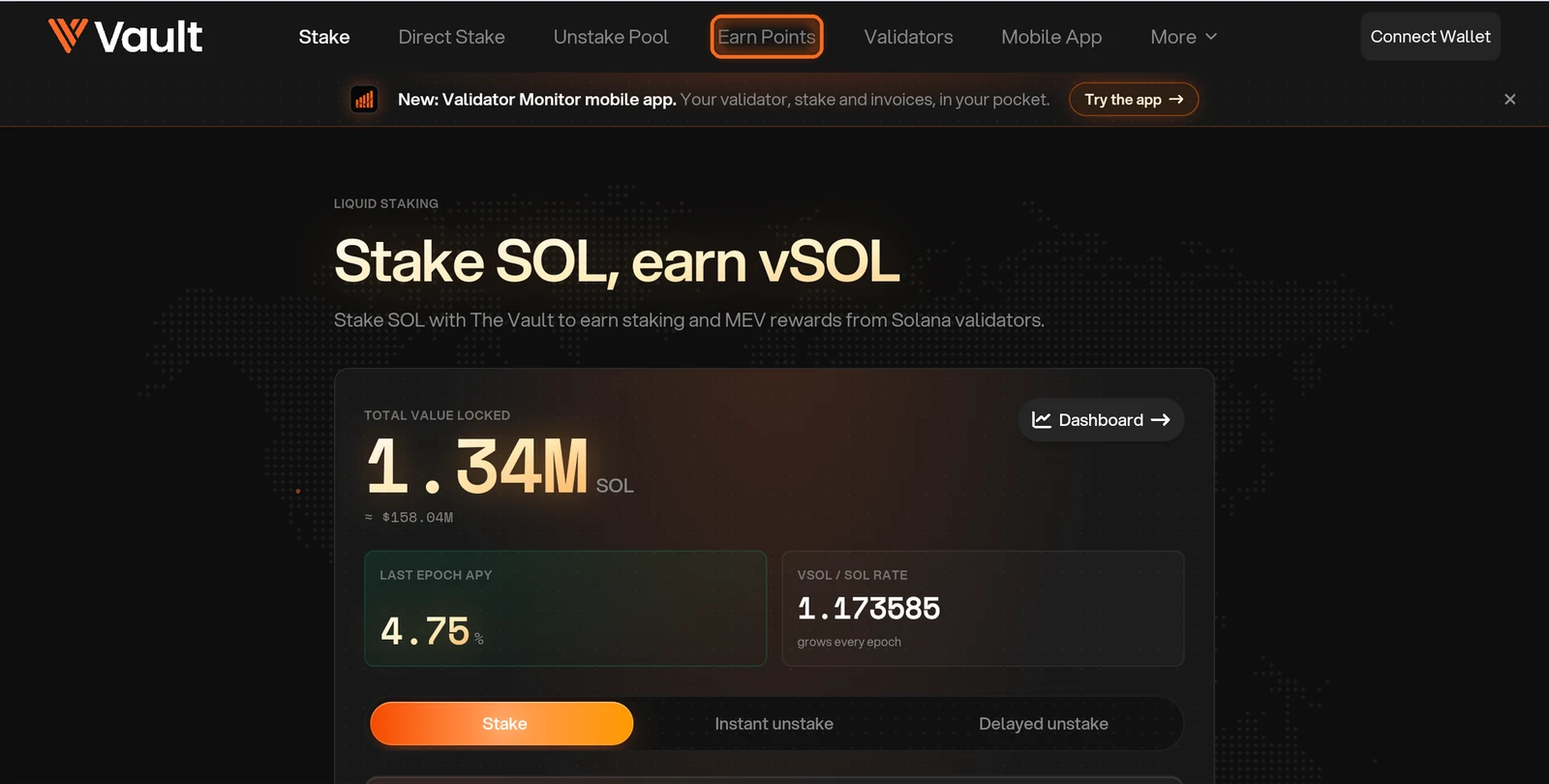 Earn Points in the top navigation
