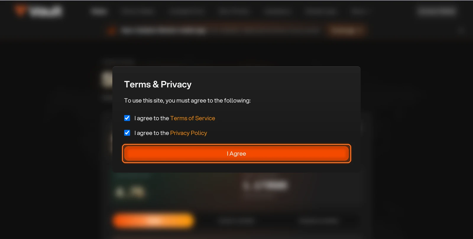Terms and Privacy dialog with I Agree button