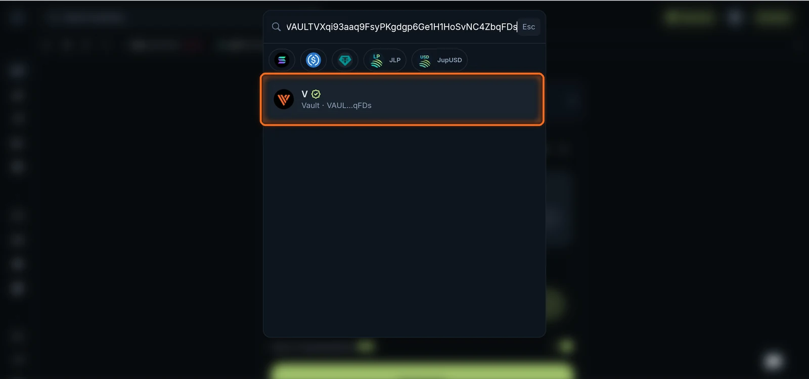 Verified V token in Jupiter's token search