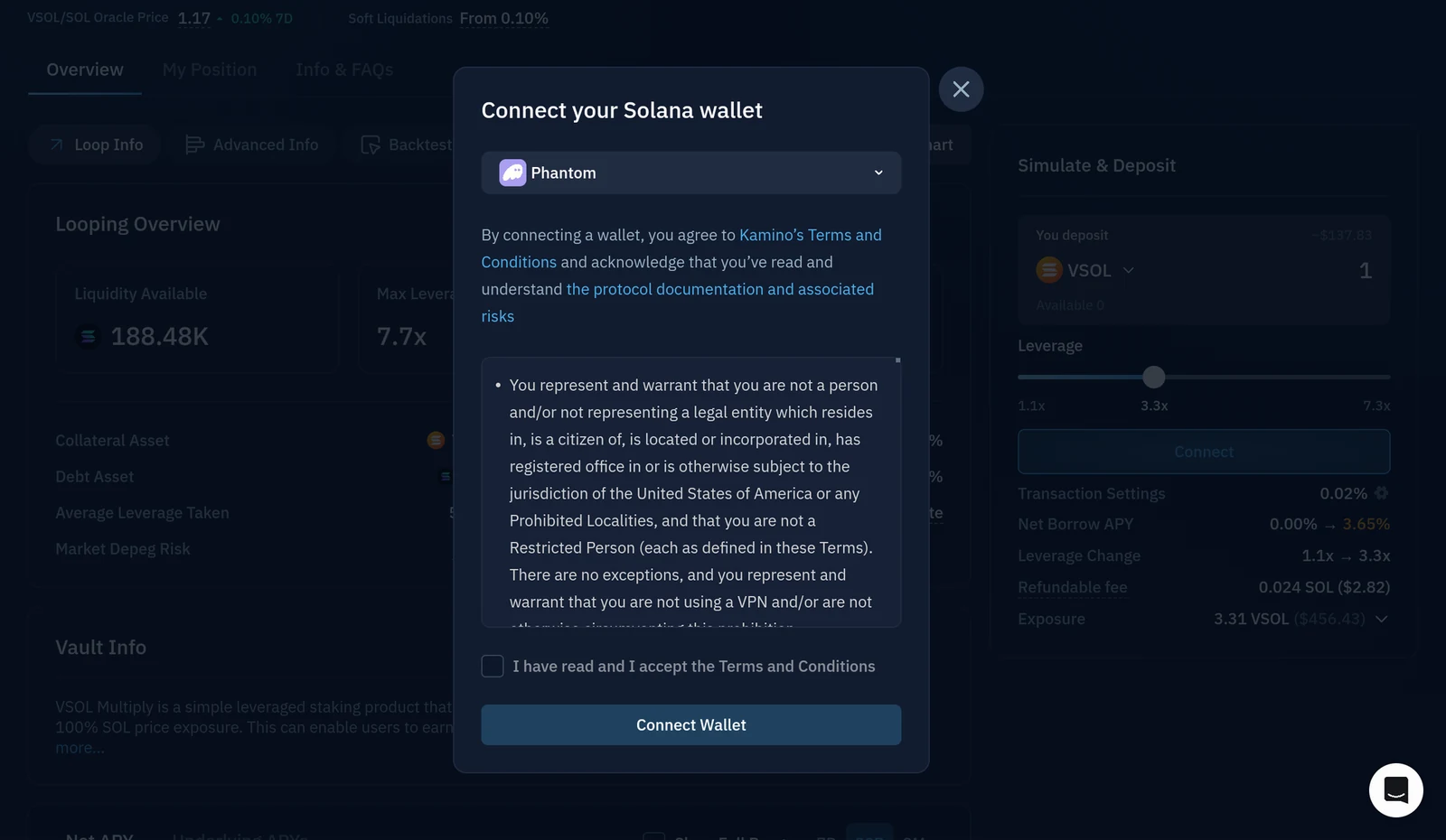Connect button in Simulate and Deposit
