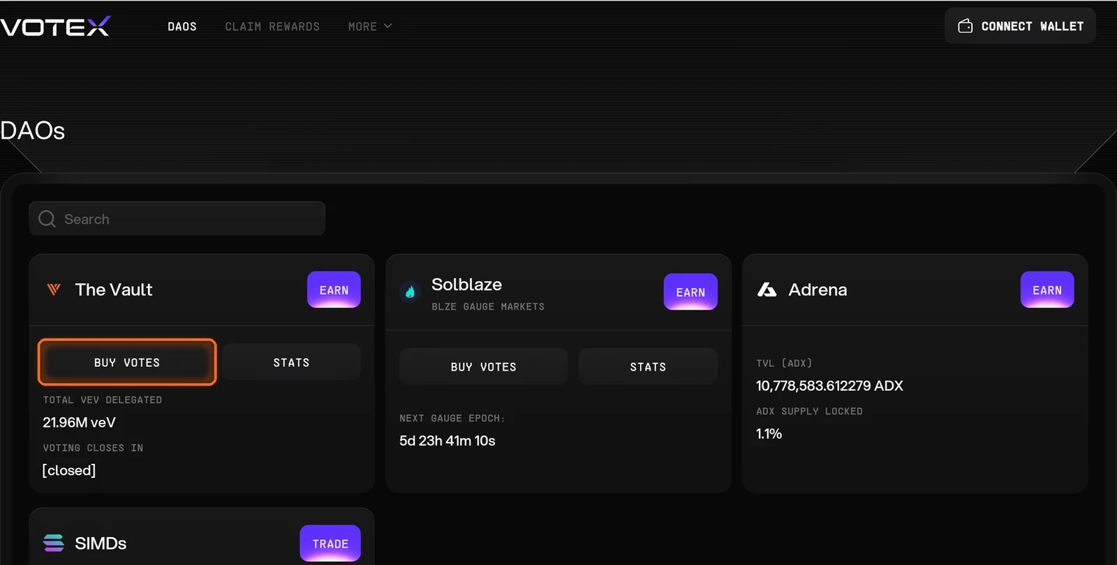 Buy Votes on The Vault card
