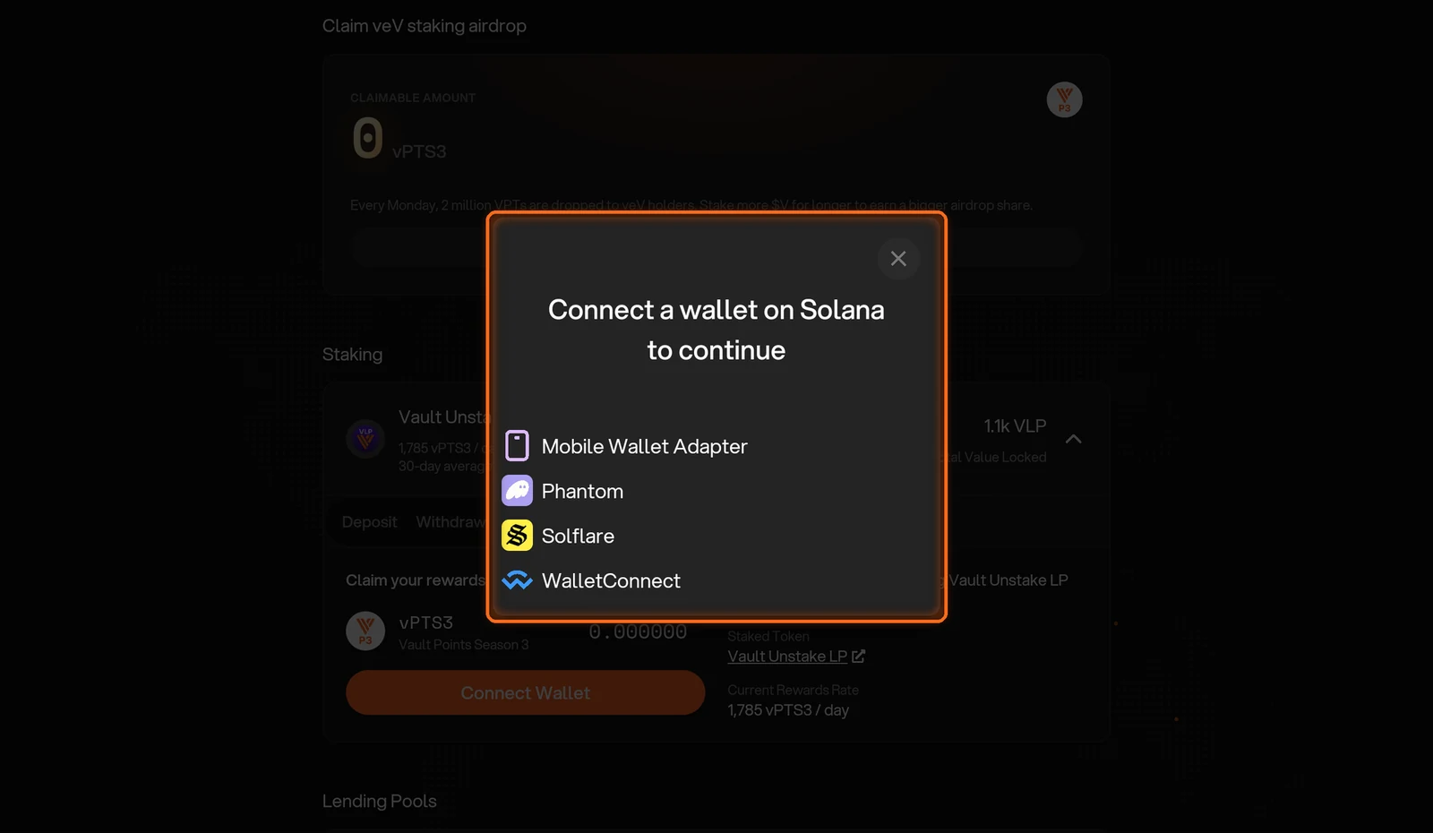 Wallet selection dialog